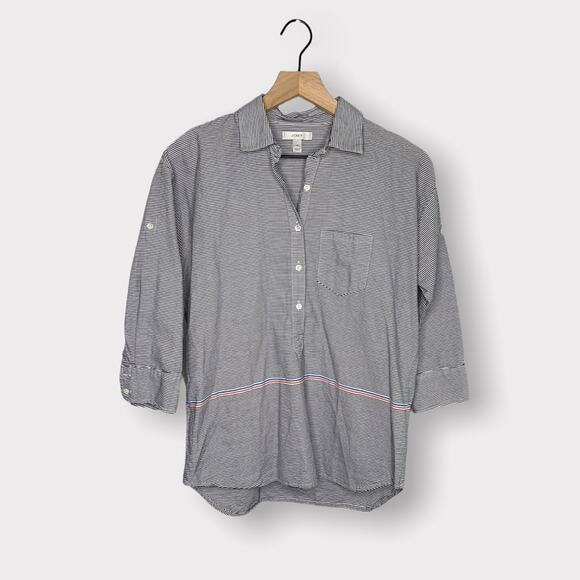 J.Crew Striped Half Button Down Boyfriend Popover Shirt Size 2 - Picture 2 of 5